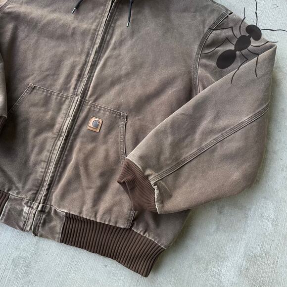 Vintage Y2K Carhartt J130 CHT brown hooded work wear jacket - Picture 4 of 8